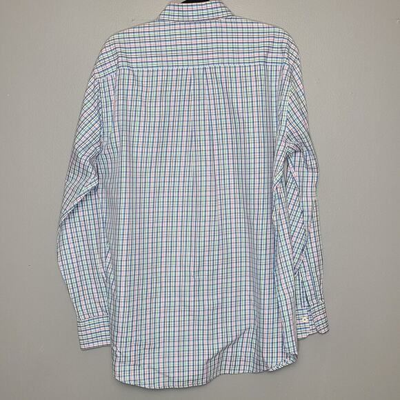 Peter Millar Men's Long Sleeve Button Up Shirt Size L Pink Blue Green Plaid - Picture 4 of 6
